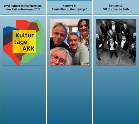 Zwei kulturelle Highlights bei den AKK Kulturtagen 2025 Konzert 2:  Off the beaten Path Konzert 1:  Panta Rhei  Grenzgnge